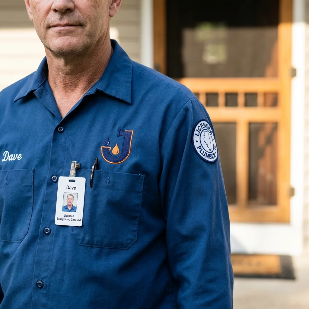 Licensed plumber showing ID badge in Omak, WA