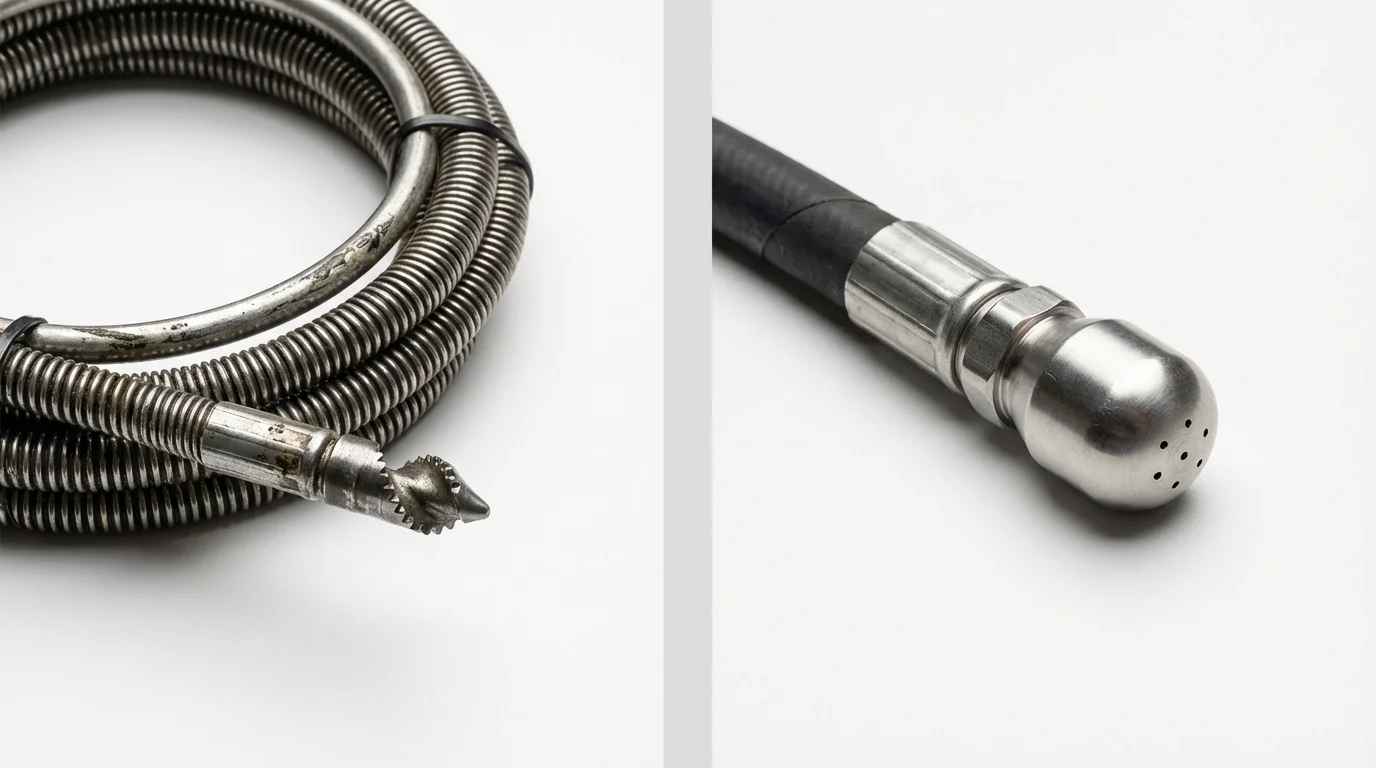 Drain snake cable and hydro jetting nozzle used for drain cleaning in Omak, WA